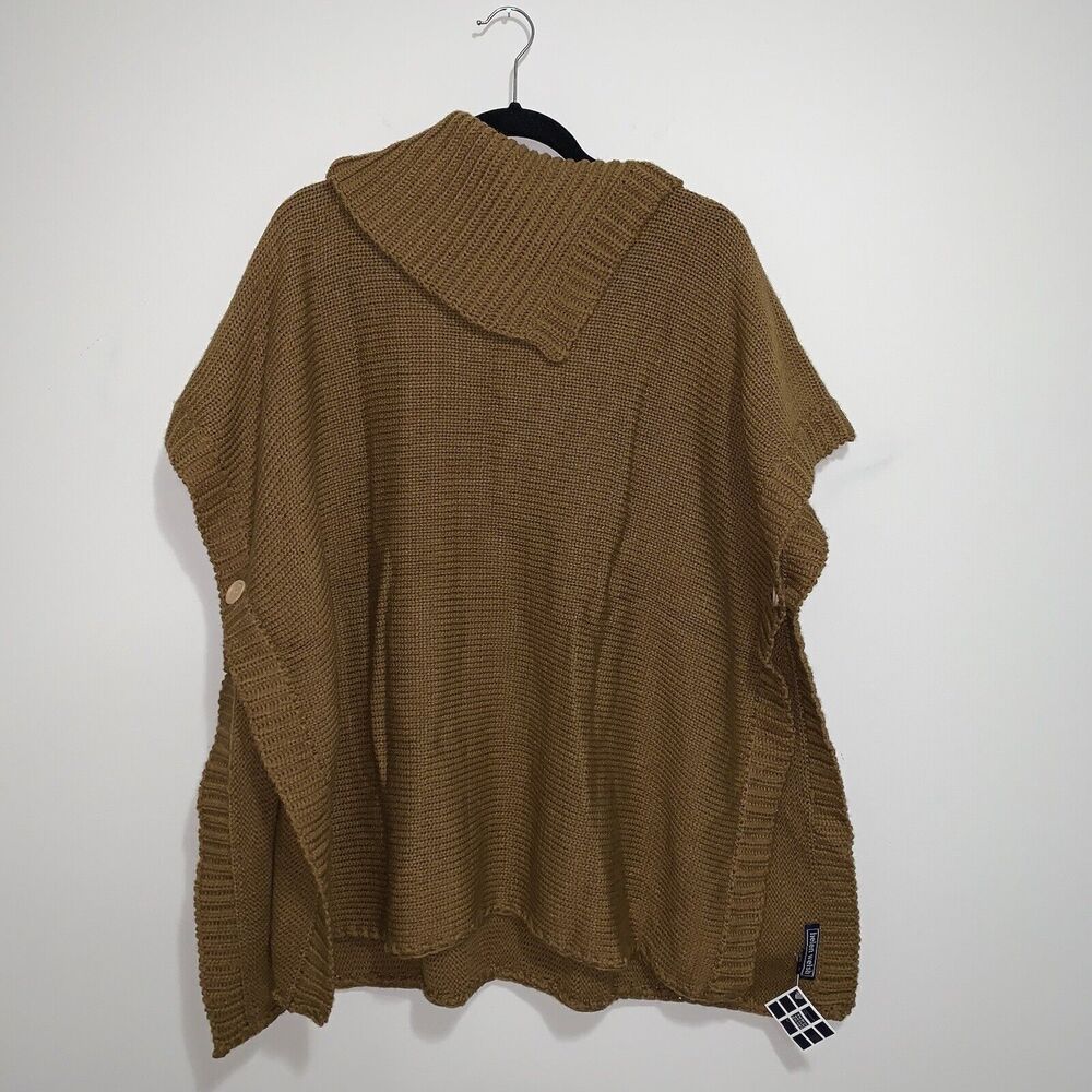 Helen Welsh Cable Knit Sweater Poncho Cape Cowl Neck Vintage Y2K New Tan Brown